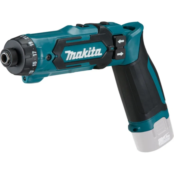 Makita Akku-Knickschrauber (7,2 V, ohne Akku, max. Drehmoment 8,0 Nm, 2-Gang Getriebe, 21-fache Drehmomenteinstellung) DF012DZ