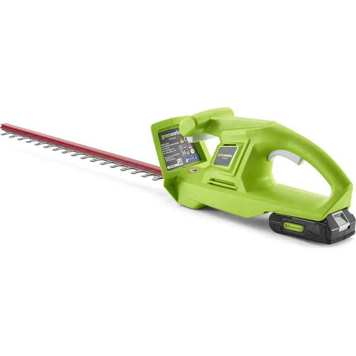 Greenworks Tools Akku-Heckenschere G24HTK2 (Li-Ion 24 V 47 cm Schnittlänge 17 mm Zahnabstand 2800 Schnitte-min t-förmiger Griff inklusive 2Ah Akku und Ladegerät)