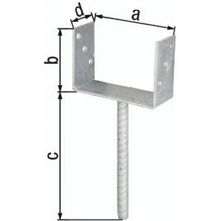 U-Pfostenträger ETA-10/0210 71x100x200x60mm TZN m.Betonanker a.Riffelstahl GAH – Bild 1