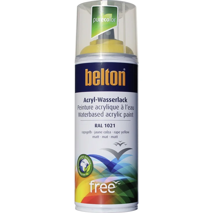 belton free Lackspray 400 ml, Acryl Wasserlack, rapsgelb, matt – Bild 1