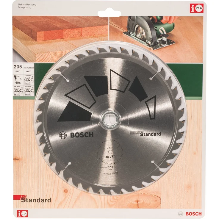 Bosch 2609256822 DIY Kreissägeblatt Basic 205 x 2.2 x 24-18-16,Z40