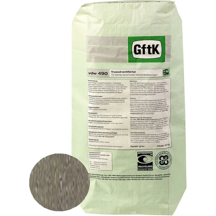 vdw 490 Trassdrainmörtel zementgrau 25kg