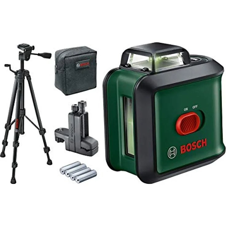 Bosch Kreuzlinienlaser UniversalLevel 360 (Stativ und Klemme, grüner Laser, Arbeitsbereich: bis zu 24 m, Genauigkeit: ± 0,4 mm-m, selbstnivellierend: bis ± 4°, 4x AA-Batterien, im Karton) – Bild 1