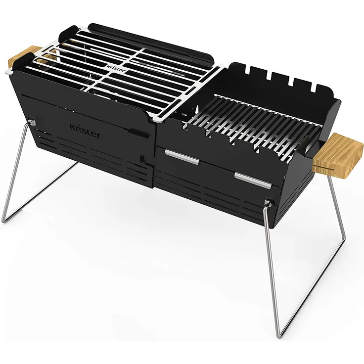 knister Holzkohlegrill Original - Mobiler, ausziehbahrer Holzkohlegrill für bis zu 8 Personen, Grillfläche 49 x 20 cm