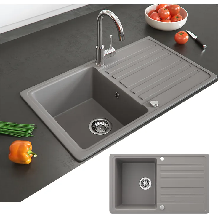 Bergström Granit Spüle Küchenspüle Einbauspüle Spülbecken 765x460mm Beton