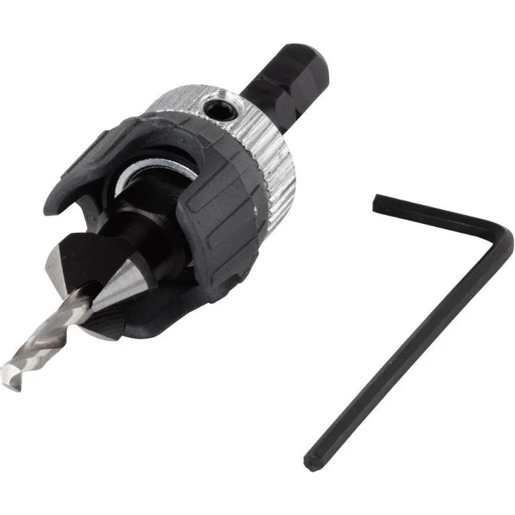 Wolfcraft vorbohrer mit Senker und Tiefenstopp 2544000 I für Holzterrassenbau, Gartenhäuser, und andere Holzprojekte I Ø 3,2 – 12 mm I Winkel 45 ° I für Senkkopfschrauben mit einem Ø von 3,5 – 6 mm – Bild 1