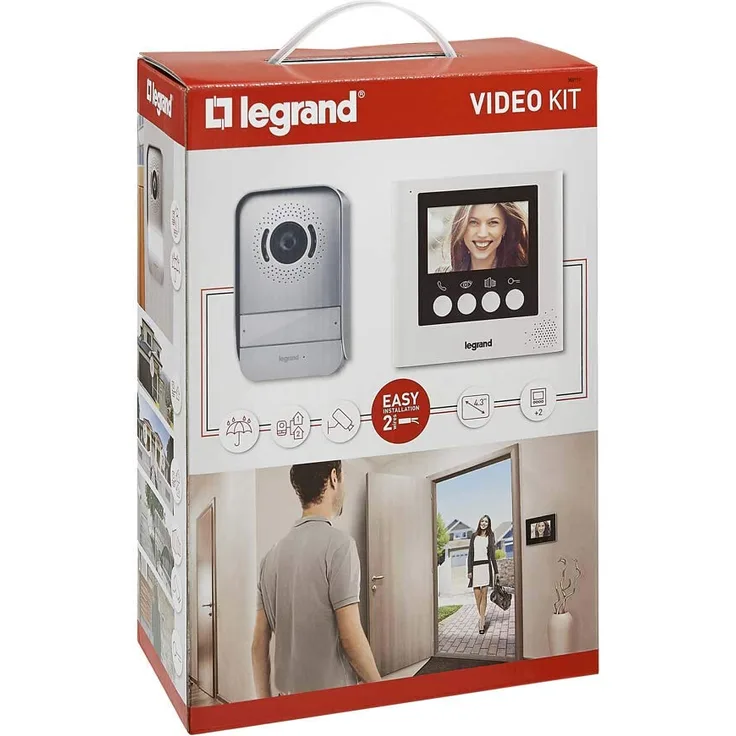 Legrand, Video-Türsprechanlage mit 2-Draht-Anschluss, 4,3 Zoll Farbmonitor und Weitwinkelkamera, 1--2-Familienhaus-Set, 369110