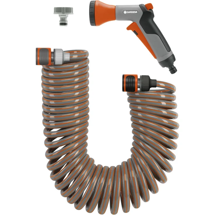 GARDENA Spiralschlauch-Set 10 m, 4647-20, Spiralförmiger Gartenschlauch zum Gießen und Bewässern kleinerer Flächen, Rückstellkraft, Durchmesser 9 mm, mit GARDENA Systemteilen und Brause – Bild 1