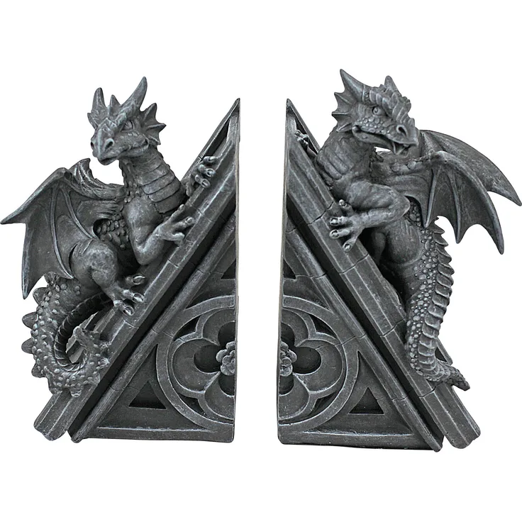 Design Toscano Buchstütze in Form von gotischen Schloßdrachen, Maße: 12,5 x 4 x 20,5 cm