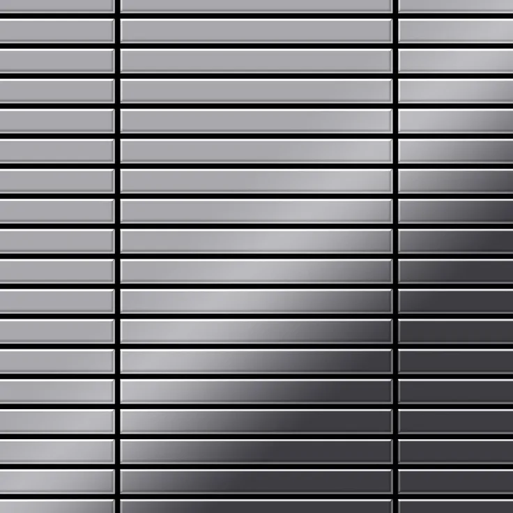 Alloy Mosaik Fliese massiv Metall Edelstahl hochglänzend in grau 1,6mm stark Linear-S-S-M 0,94 m2