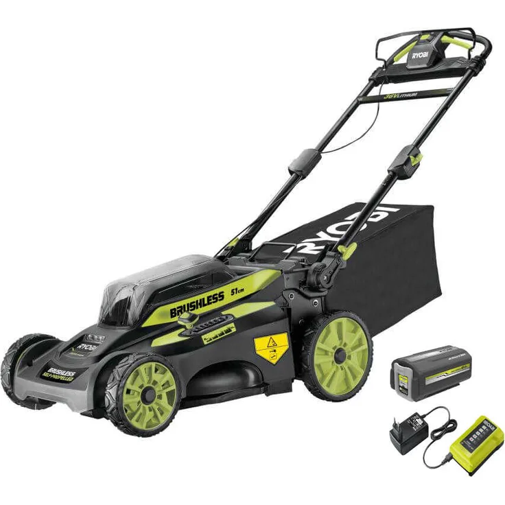 Ryobi RY36LMX51A-160 36 V - mit Akku und Ladegerät - Akku-Rasenmäher, 51 cm Schnittbreite, 70 l Fangkorbvolumen