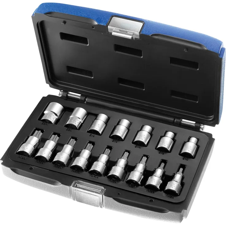 EXPERT E032907 Sortiment Steckschlüssel und Schraubendrehersteckschlüssel Für Torx-Profil 1-2'' - 16-Teilig