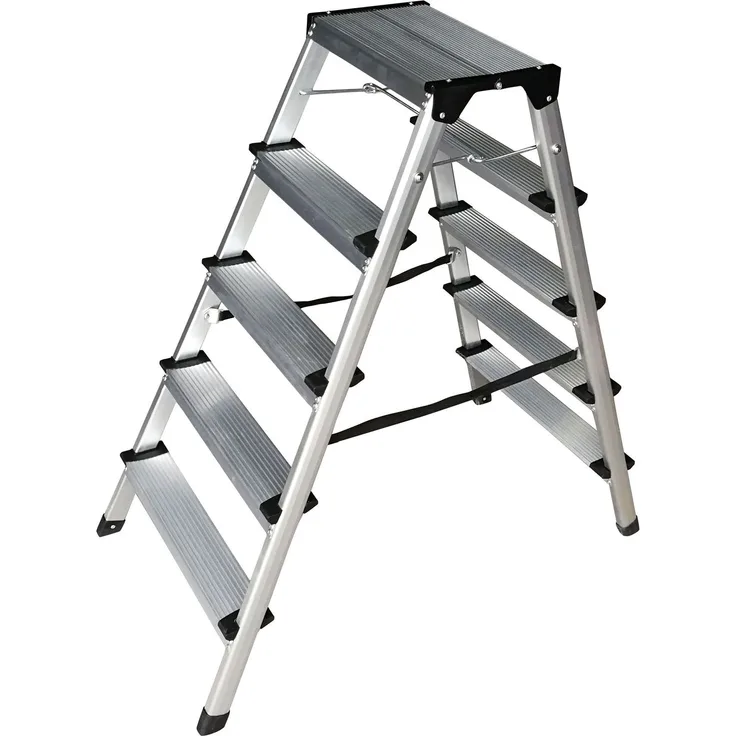 Trittleiter aus Aluminium mit 5 Stufen, beidseitig begehbar