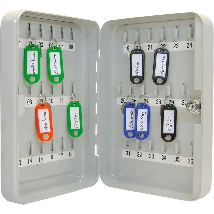Wedo 10253637X Schlüsselschrank (für 36 Schlüssel, pulverbeschichtetes Stahlblech 18 x 6 x 25 cm, Sicherheitsschloß inklusive 2 Schlüssel, lichtgrau