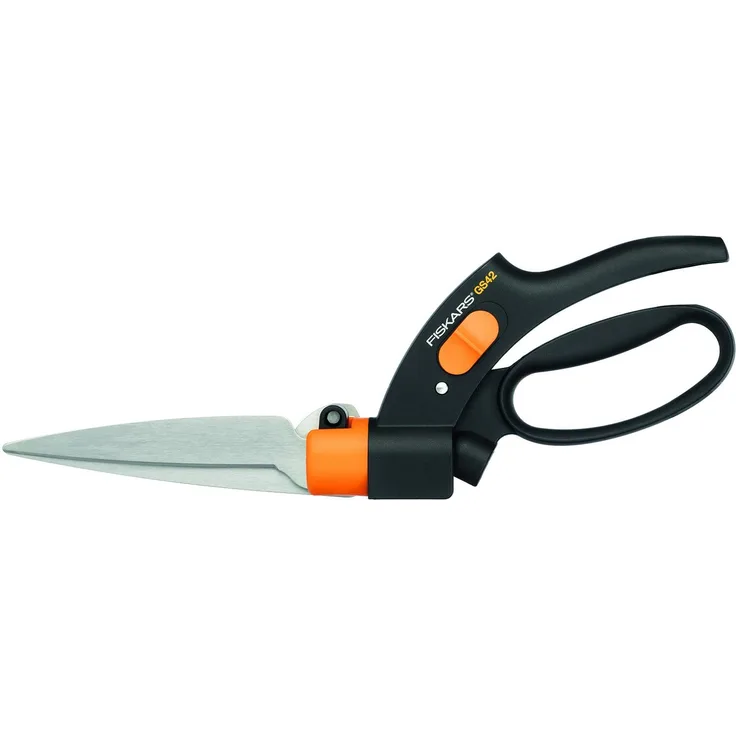 Fiskars Rasenkantenschere Servo-System, Handlich, Länge 33 cm Grasschere Stahl-Klingen-Kunststoff-Griff, Schwarz-Orange, GS42, 1000589 klein und mittelgroß