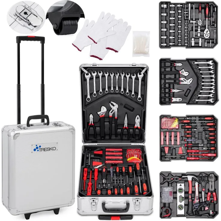 TRESKO 949 tlg Werkzeugkoffer Silber Werkzeugkasten Werkzeugbox Werkzeugkiste Trolley Set