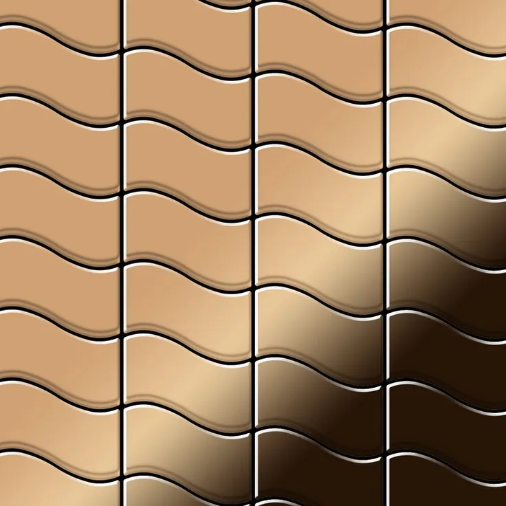 Mosaik Fliese massiv Metall Titan hochglänzend in Kupfer 1,6mm stark ALLOY Flux-Ti-AM Designed by Karim Rashid 0,86 m2