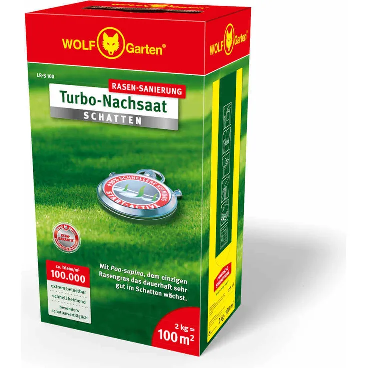 WOLF-Garten Saatgut Turbo-Nachsaat Schatten - Zur Nachsaat von lückigem Rasen, 2,4 kg für 120m²
