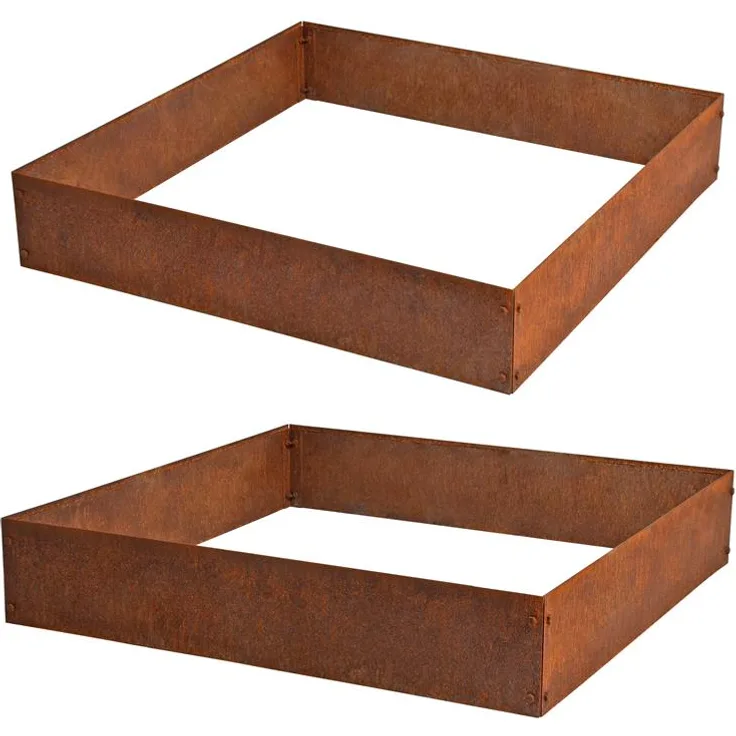 ESTEXO Beeteinfassung Beetumrandung Quadrat 2er Set Edel-Rost Hochbeet Cortenstahl