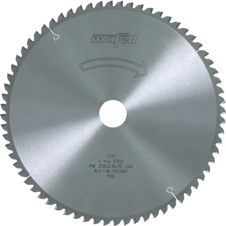 Mafell Sägeblatt HM 250 x 1,8/2,8 x 30 mm, Z 68, FZ/TZ 092467