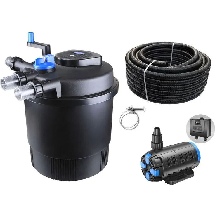 Aquaristikwelt24 Druckteichfilter Set CPF 20000 regelbare Eco Pumpe 10m Schlauch bis 40.000l Nr.55