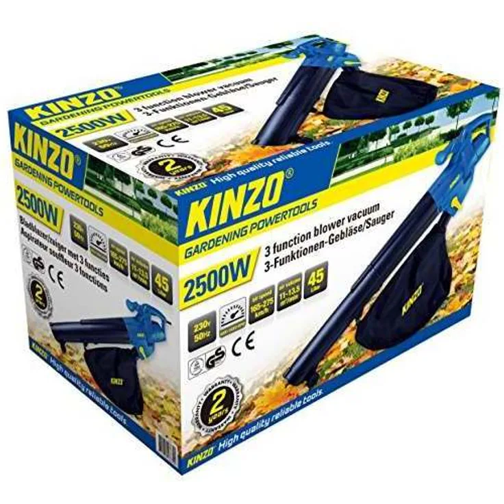 KINZO Blower 3-in-1 2500 W, 230 V, GS, 46630 Laubsauger Häckselfunktion mit Fangsack 2500 Watt
