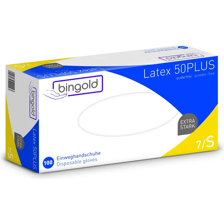 BINGOLD Einmalhandschuhe Latex 50PLUS natur, 100-er Box