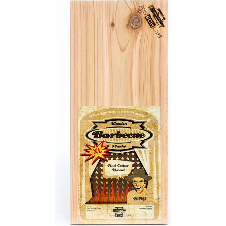 Axtschlag Grillbretter Zeder, 2 Wood Planks für größere Filets & Braten, schonendes Garen mit aromatischer Rauchnote & zum Servieren, für alle Grills, 400x150x11 mm, mehrfach verwendbar
