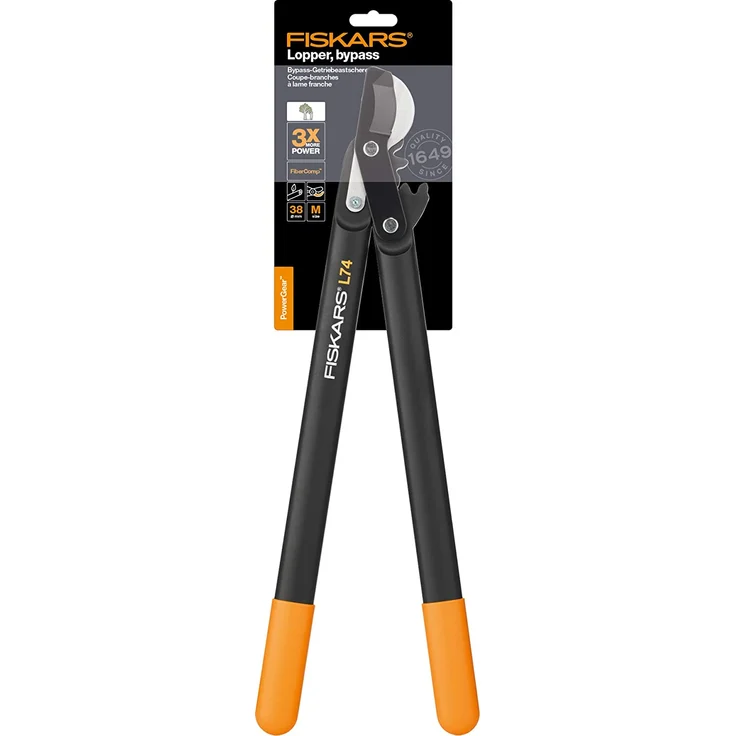Fiskars PowerGear II Bypass-Getriebeastschere für frisches Holz, Antihaftbeschichtet, Gehärteter Präzisionsstahl, Länge 55 cm, Schwarz-Orange, L74, 1000582 – Bild 3