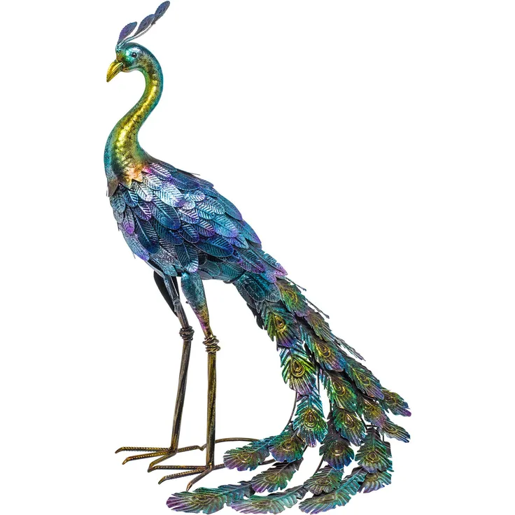 Alpine Corporation JUM208 Dekofigur Pfau, metallisch, 69 cm hoch, Mehrfarbig