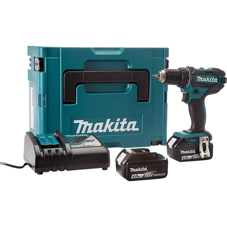 Makita DDF482RMJ Akku-Bohrschrauber 2x18V 4Ah Li-ion + Koffer Makpac, 18 V, blau, silber – Bild 1