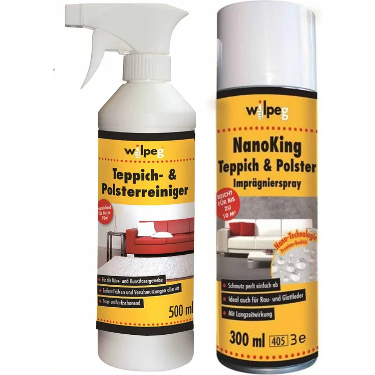 WILPEG Reinigung & Imprägnier-Set für Teppich Polster - Imprägnierung 300 ml + Reiniger 500 ml