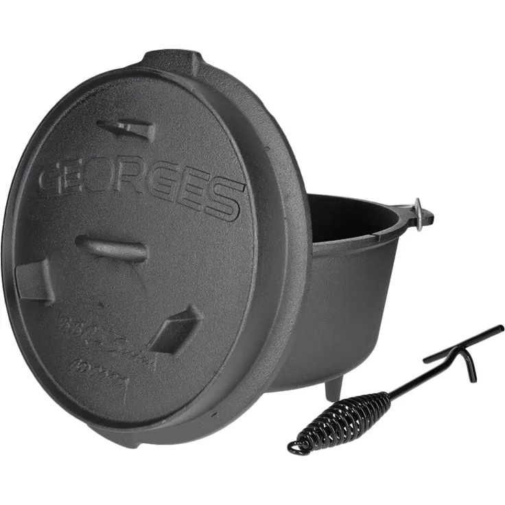 Premium Dutch Oven mit Füßen - preseasoned (bereits eingebrannt) inkl. Deckelheber GDO09P