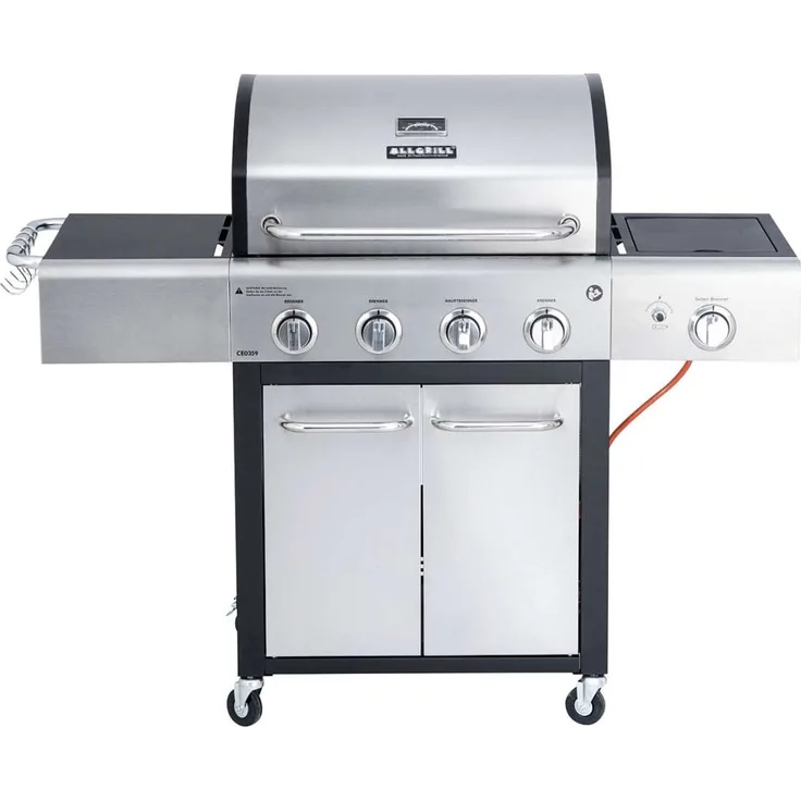 Allgrill Basic-Line Festival Edelstahl-schwarz Gasgrill mit 4 Brennern und Seitenkocher