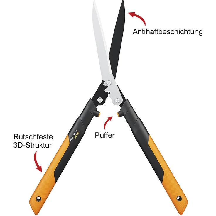 Fiskars PowerGear X Getriebe-Heckenschere, Antihaftbeschichtet, Hochwertige Stahl-Klingen, Länge 63 cm, Schwarz-Orange, HSX92, 1023631 mittelgroß – Bild 4