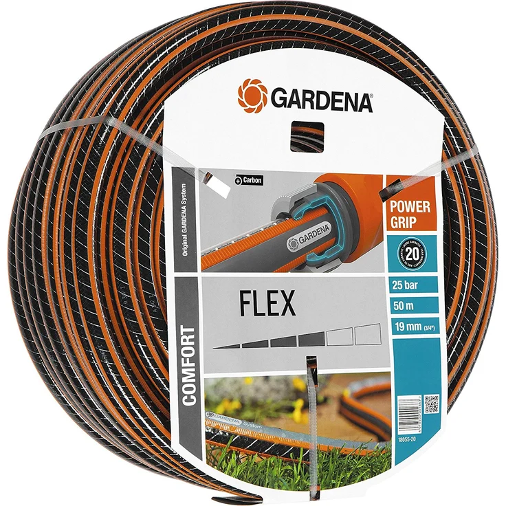 GARDENA Comfort FLEX Schlauch 19 mm (3-4 Zoll), 50 m: Formstabiler, flexibler Gartenschlauch mit Power-Grip-Profil, aus hochwertigem Spiralgewebe, 25 bar Berstdruck, ohne Systemteile (18055-20) – Bild 1