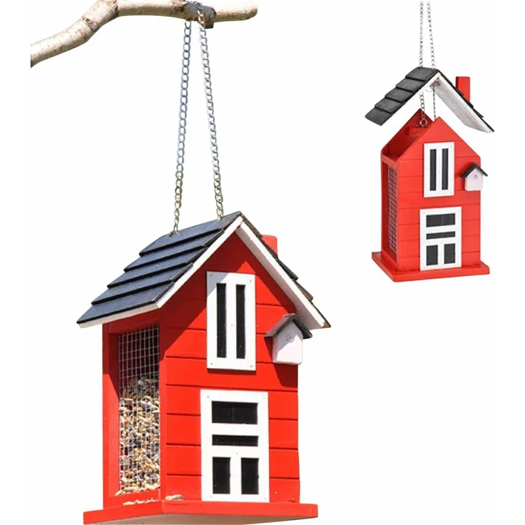 Vogelfutterhaus Futterhaus aus Holz rot mit Aufhängevorrichtung 57242
