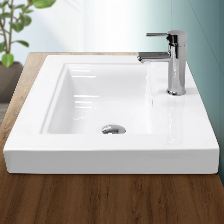 ECD Germany Waschbecken 605 x 465 x 160 mm Keramik Weiß – Bild 1