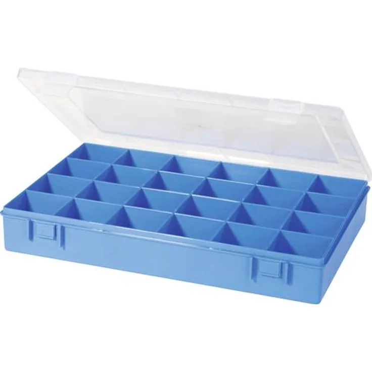 hünersdorff Sortimentskasten: stabile Sortierbox (PP) mit fester Fachaufteilung (24 Fächer), Sortierkasten-Maße: T225 x B335 x H55 mm, Made in Germany