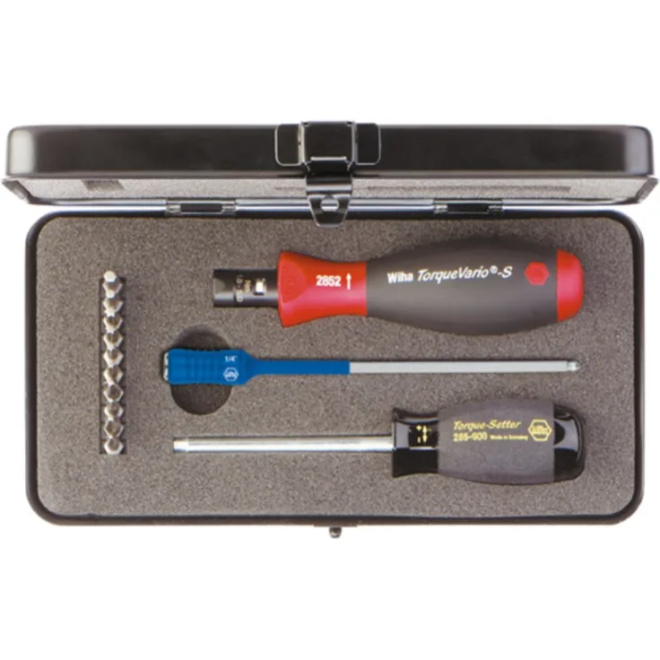 Wiha Drehmoment-Schraubendreher Set TorqueVario-S (26893), 13 tlg., Schraubenzieher mit Drehmomentwert 0,8-5,0 Nm, mit Box und einstellbarem Drehmoment, Pozidriv- TORX- Innensechskant- Phillips