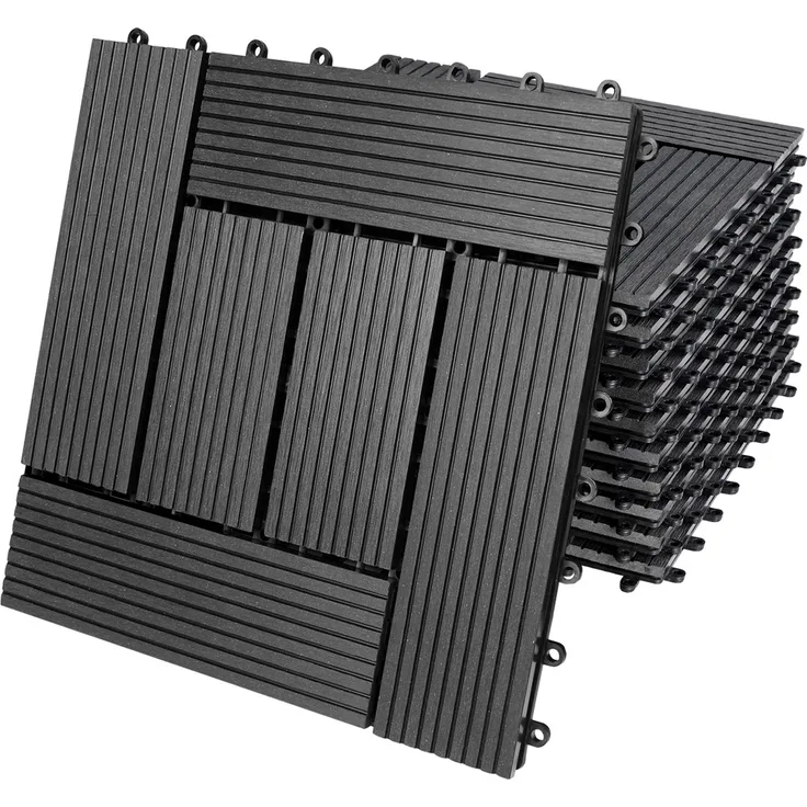 WPC Fliesen 1m²-4m² Terrassenfliesen Set Holzfliesen 30x30cm Balkon Pool Garten 11x Mosaik anthrazit 4250525376647