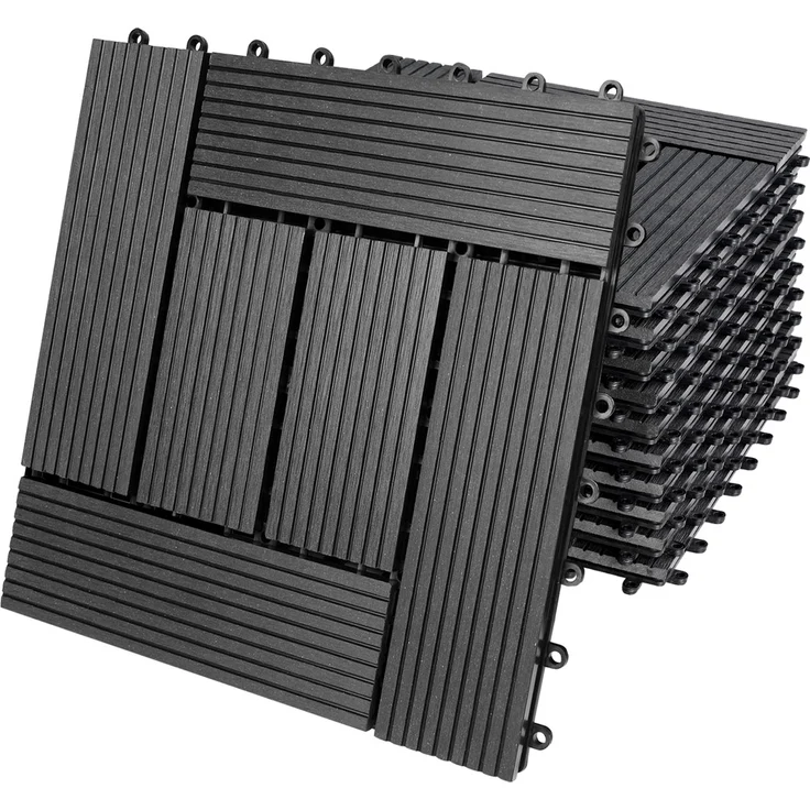 WPC Fliesen 1m²-4m² Terrassenfliesen Set Holzfliesen 30x30cm Balkon Pool Garten 11x Mosaik anthrazit 4250525376647 – Bild 1