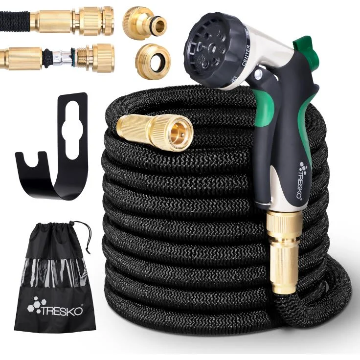 TRESKO Premium Gartenschlauch Flexibler Wasserschlauch dehnbarer Flexischlauch Schwarz 30m – Bild 1