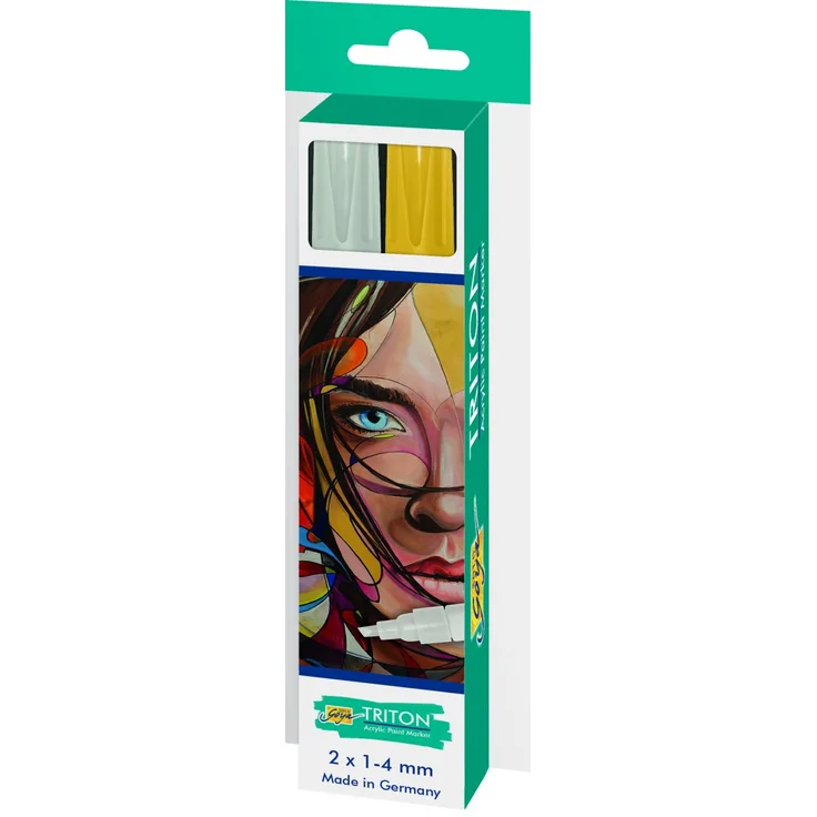Kreul 17893 - Solo Goya Triton Acrylic Paint Marker, Künstlerstift mit Acrylfarbe auf Wasserbasis, 2er Set, silber-gold, formstabile Keilspitze ca. 1 - 4 mm