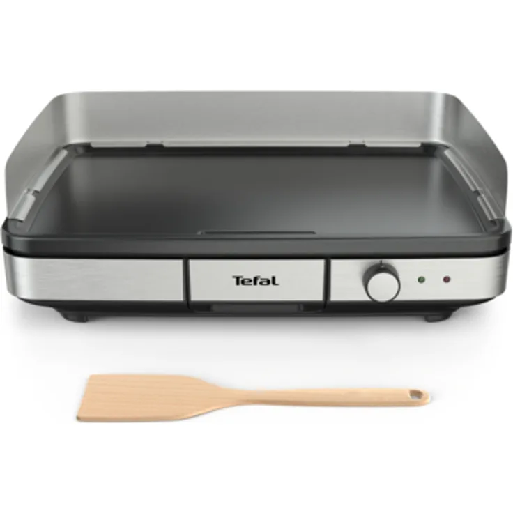 Tefal Maxi Plancha Elektro-Tischgrill CB690D, Extra groß, Antihaftbeschichtete Teppanyaki Platte, Leichte Reinigung, Innen und außen nutzbar, Inkl. abnehmbarem Windschutz Holzspatel, 2300W, klein