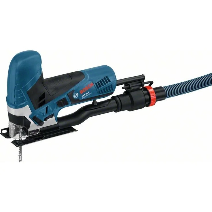 Bosch Professional Stichsäge GST 90 E (650 Watt, 1x Sägeblatt, Absaug-Set, Spanreißschutz, Schnitttiefe in Holz: 90 mm, im Koffer) – Bild 2