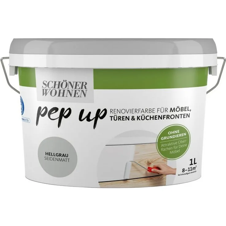 SCHÖNER WOHNEN-Kollektion Lack pep up - hellgrau , seidenmatt, für Möbel, Türen und Küchenfronten, 1 l