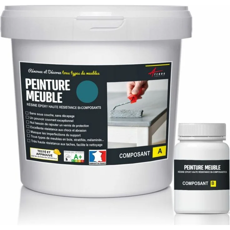 Arcane Industries - MÖBELFARBE FÜR KÜCHE UND BAD : Buntlack - Möbelfarbe abwaschbar - Möbellack - Epoxidfarbe ,  Epoxyfarbe - Wasserblau RAL 5021 1 kg – Bild 1
