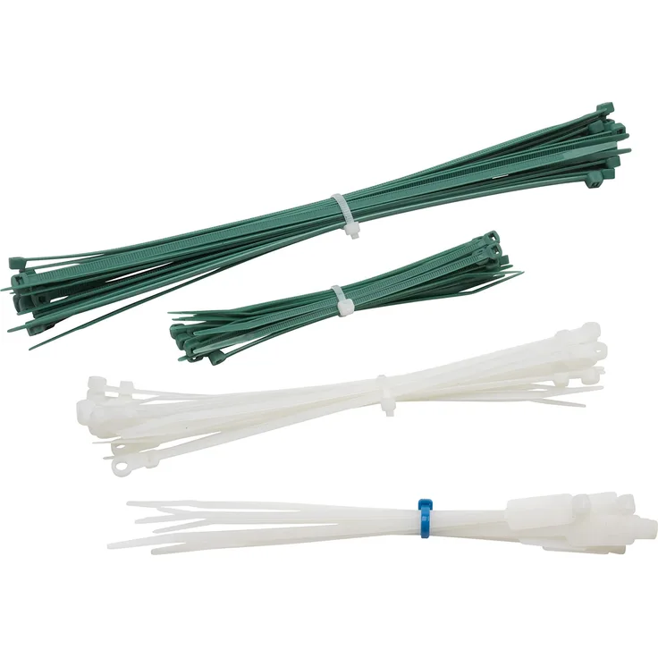 Meister Kabelbinder-Sortiment 85-teilig - grün & weiß - Verschiedene Größen - 150-190 - 200-300 mm - Pflanzenverträglich - Mit Beschriftungsfeld & Öse - UV-Beständig-Kabelbinder-Set - 7452490
