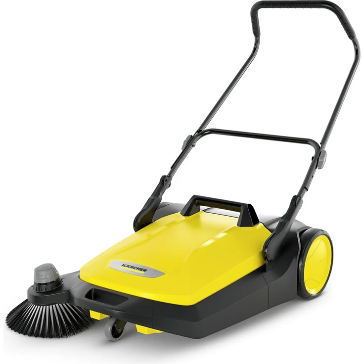 Kärcher 1.766-420.0 S 6 Kehrmaschine Max. Flächenleistung 2500 m²-h, 1 Seitenbesen, 38 l, Arbeitsbreite 670 mm, ergonomisch Schubbügel, selbststehender Kehrbehälter, schwarz-gelb Handkehrmaschine – Bild 1